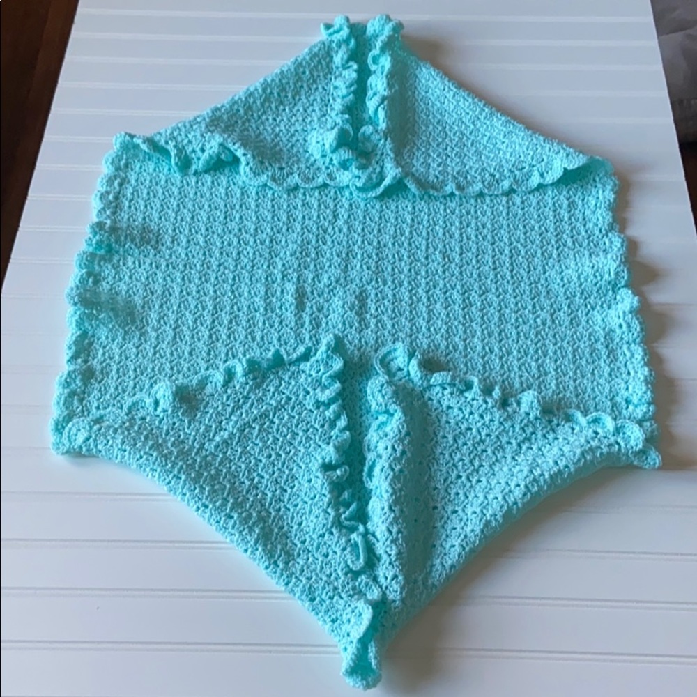 Baby Blanket Crochet Blue Handmade - Picture 2 of 4